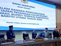 Penetapan Pasangan Calon Bupati Barito Utara dan Wakil Bupati Barito Utara Terpilih 2024 Diparipurnakan